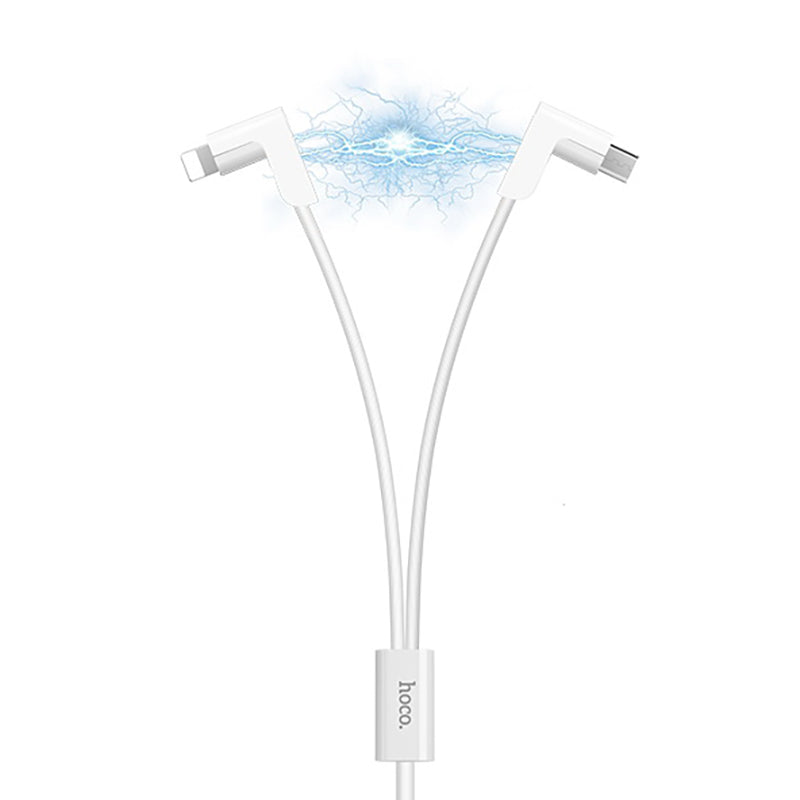 Кабель 2in1 Hoco X12 One Pull Two L Shape Magnetic Absorption Lightning+Micro Білий