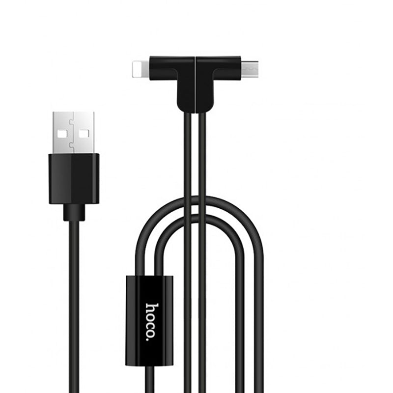 Кабель 2in1 Hoco X12 One Pull Two L Shape Magnetic Absorption Lightning+Micro Чорний