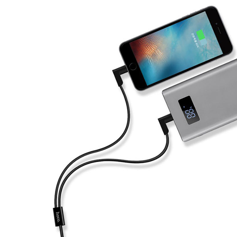 Кабель 2in1 Hoco X12 One Pull Two L Shape Magnetic Absorption Lightning+Micro Чорний