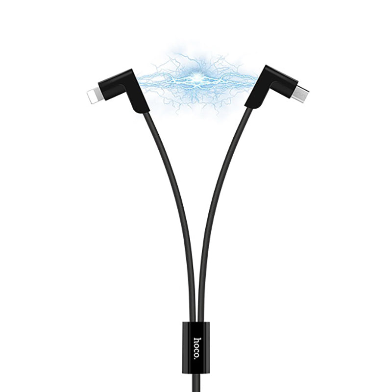 Кабель 2in1 Hoco X12 One Pull Two L Shape Magnetic Absorption Lightning+Micro Чорний