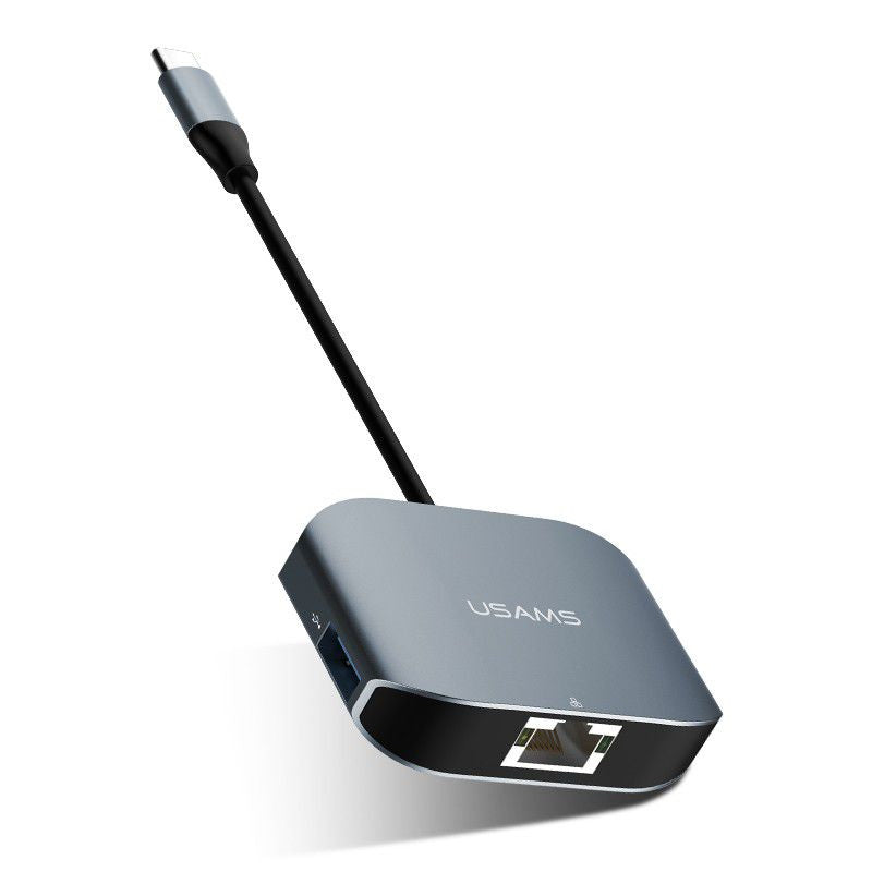 Адаптер Usams US-SJ146 Type-C to USB 3.0mm RJ45 (kilomega) Grey