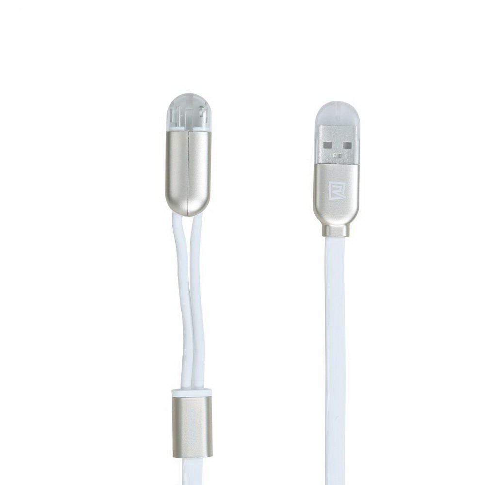 Кабель 2-in-1 Remax RC-025T Twins Cable Lightning-microUSB-USB Metal Box 1m Білий