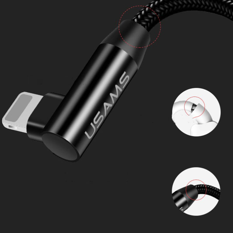 Кабель Usams US-SJ168 Lightning Right-Angle Braided 1.2m Black