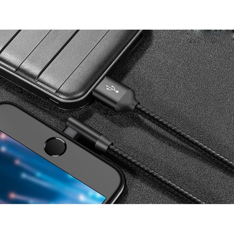 Кабель Usams US-SJ168 Lightning Right-Angle Braided 1.2m Black