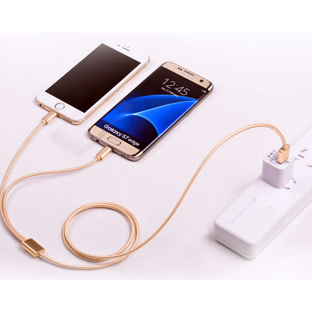 Кабель 2in1 Hoco X2 Lightning+Micro-USB 1M Золотистий