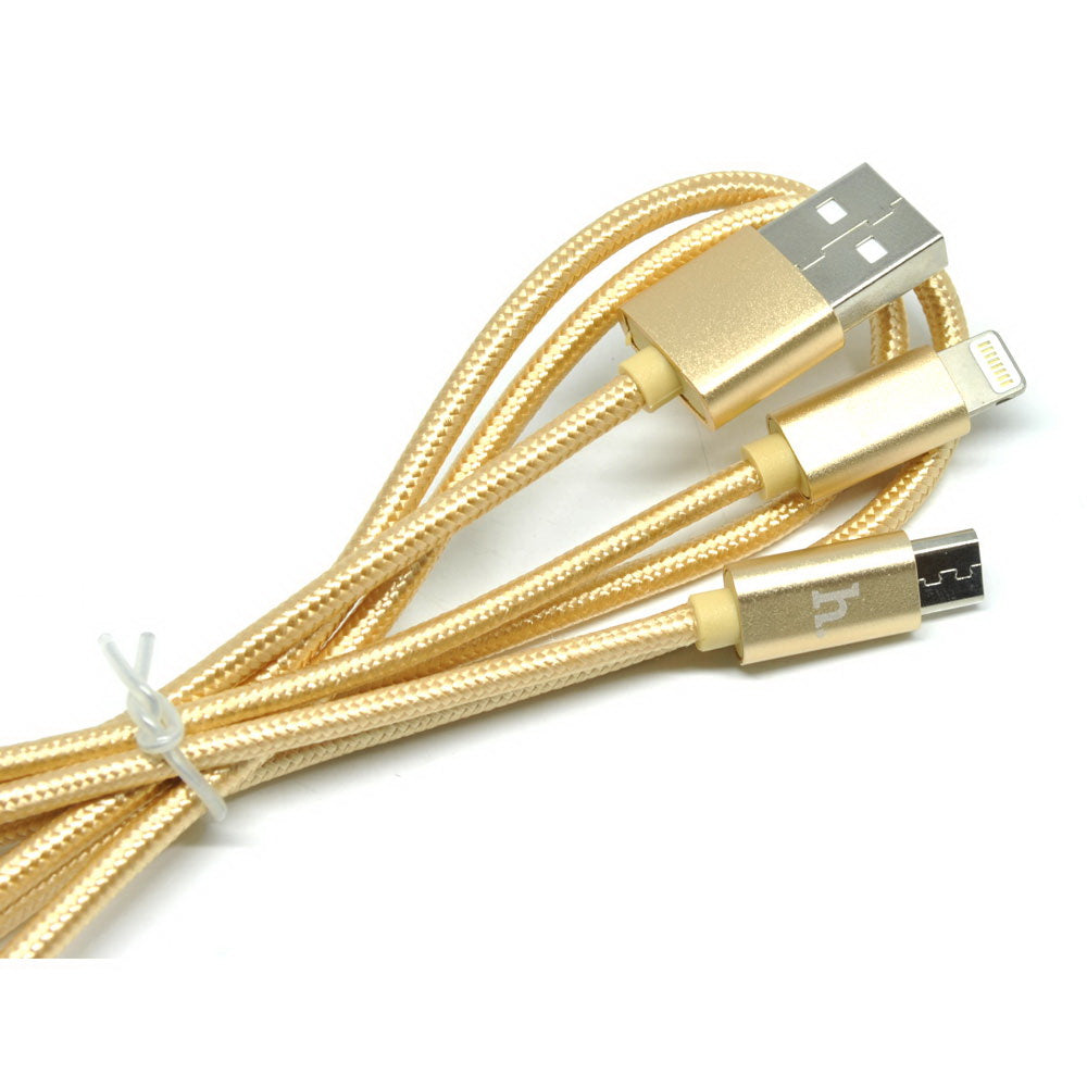 Кабель 2in1 Hoco X2 Lightning+Micro-USB 1M Золотистий