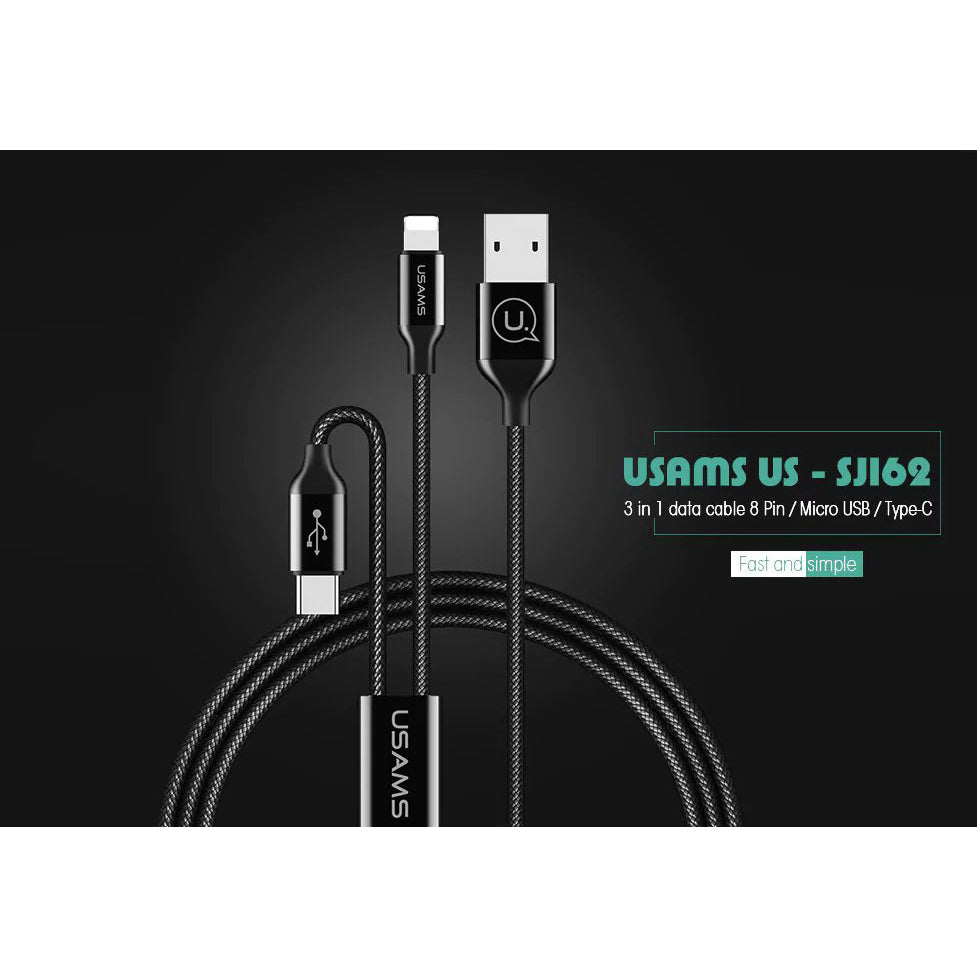 Кабель 3-in-1 Usams US-SJ162 Lightning+Micro+Type-C Suit Series 1.2m Чорний
