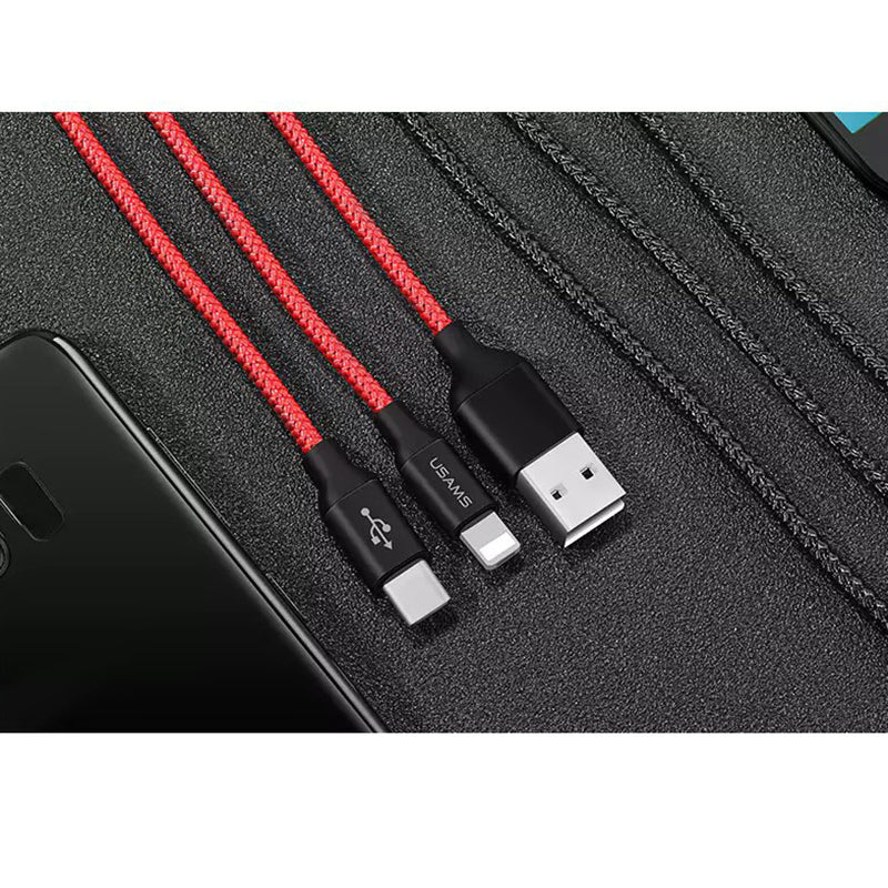 Кабель 3-in-1 Usams US-SJ162 Lightning+Micro+Type-C Suit Series 1.2m Червоний