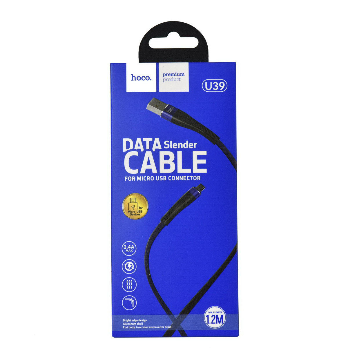 Кабель USB Hoco U39 Lightning Slender Charging Blue+Black