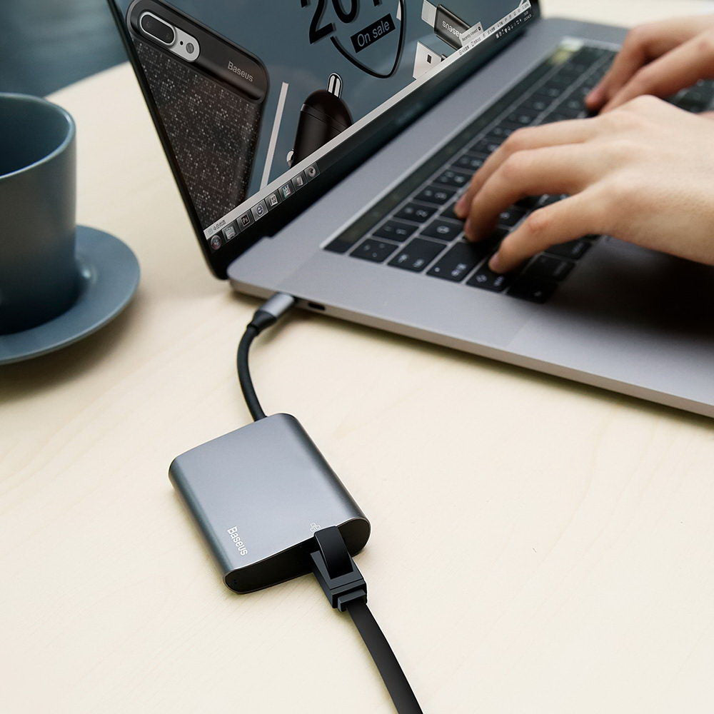 USB-хаб Baseus Enjoyment series Type-C to RJ45+USB3.0 HUB Adapter Gray