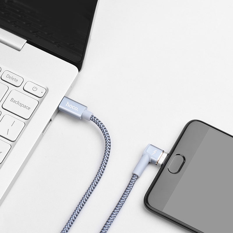 Кабель Hoco U40C Angled Magnetic Charged Type-C 87W 4A, 1.8m Metal Gray