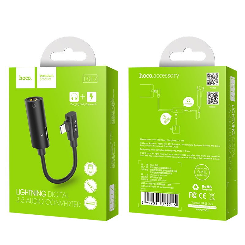 Перехідник Hoco LS17 Lightning to 3.5 Jack Black