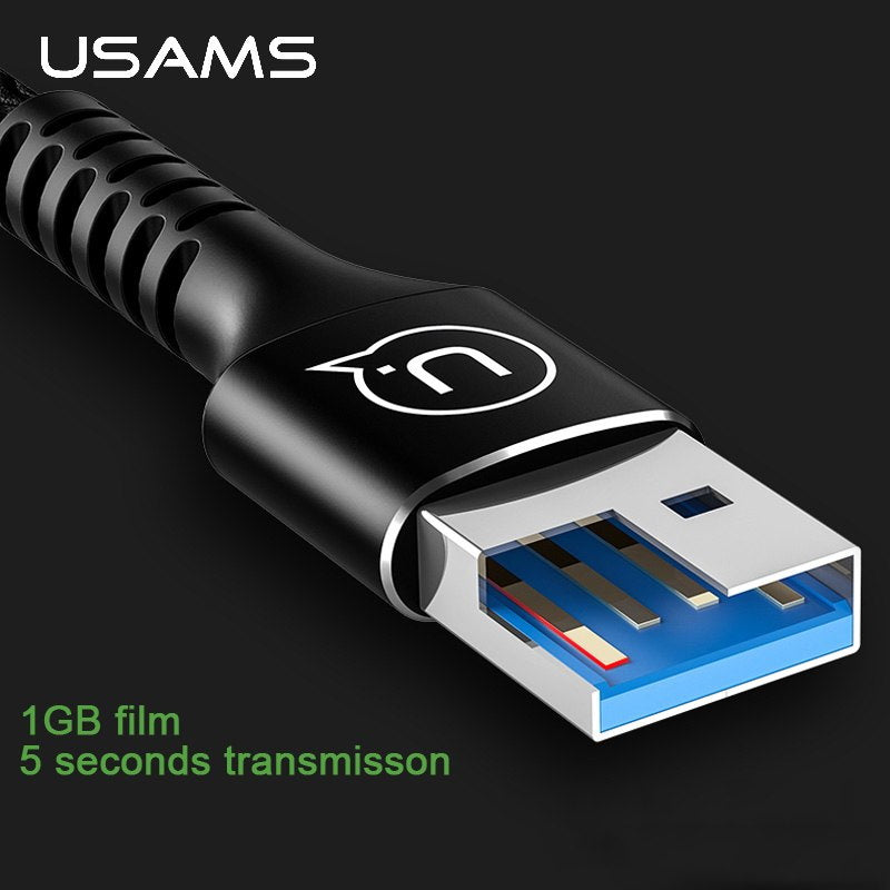 Кабель Usams US-SJ171 Type-C 3.0 Nylon Braided Cable - U-pino 1.2m Чорний