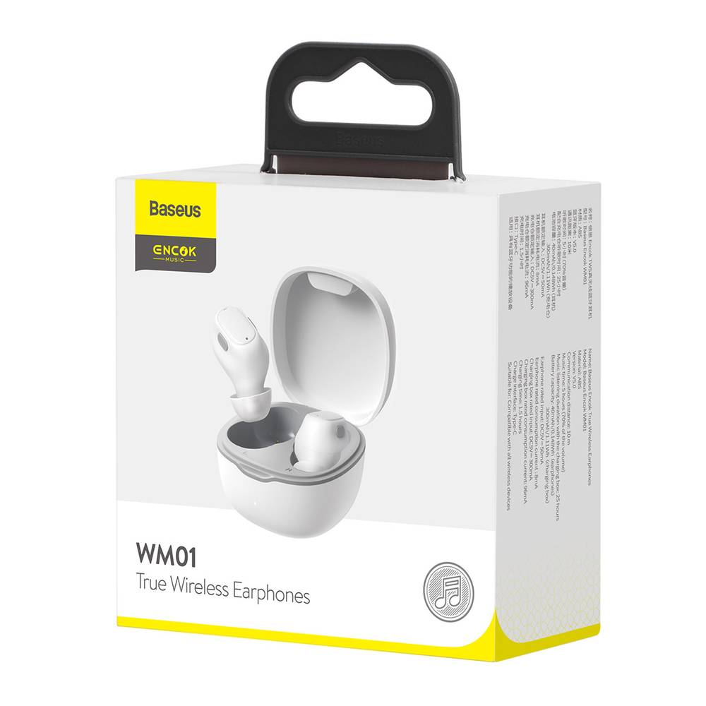 Бездротові Bluetooth навушники Baseus Encok True Wireless Earphones WM01 White