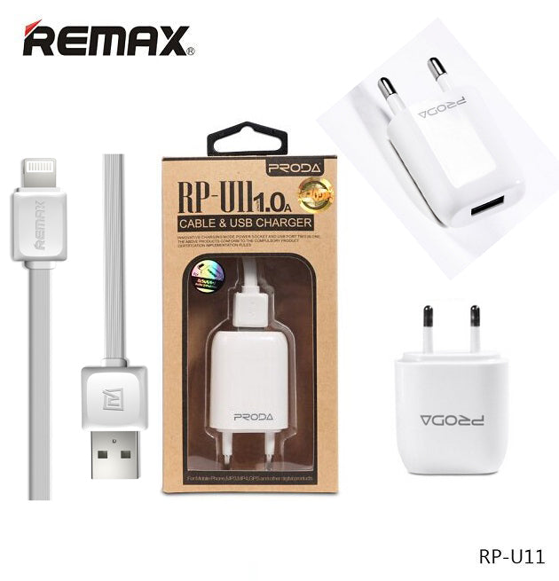 Мережеве зарядне пристрій Remax 1A Wall Charger RP-U11 With Lightning Cable