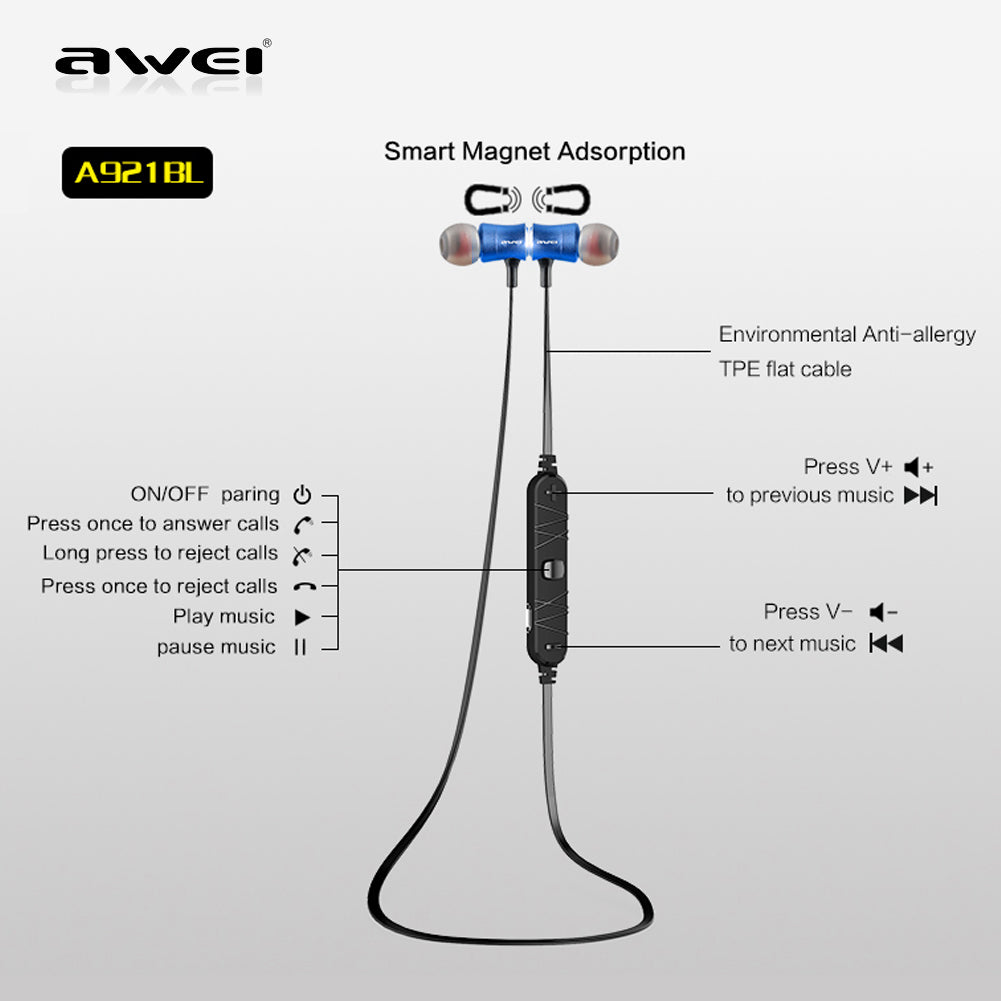 Bluetooth навушники Awei A921BL Blue