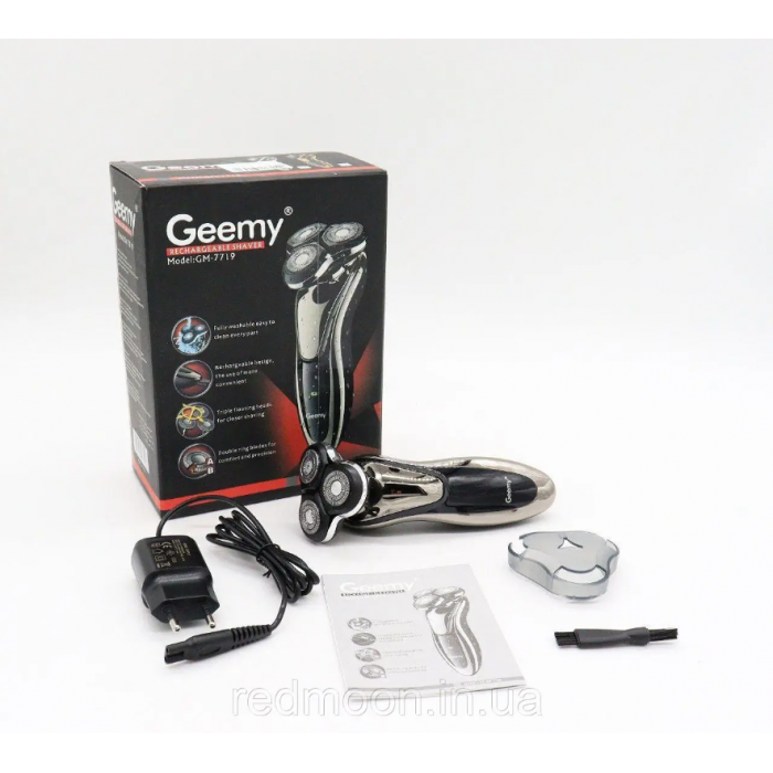 Електробритва Geemy GM-7719 з плаваючими головками сіра