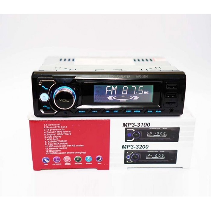 Автомагнитола 3200 ISO+FM+USB+AUX+Bluetooth 4x50W 1Din магнитола с пультом