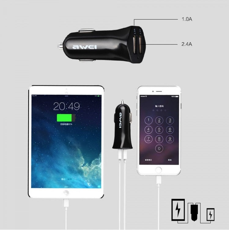 Автомобільний зарядний пристрій Awei C-300 Car Charger Black