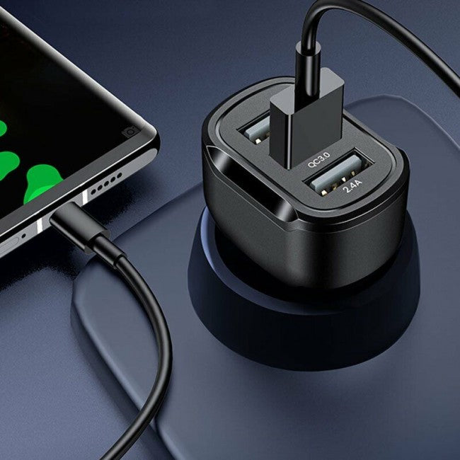Зарядний пристрій для телефона в авто Usams US-CC100-1 C17 (3 USB 1A, 2.4A, QC3.0) Black