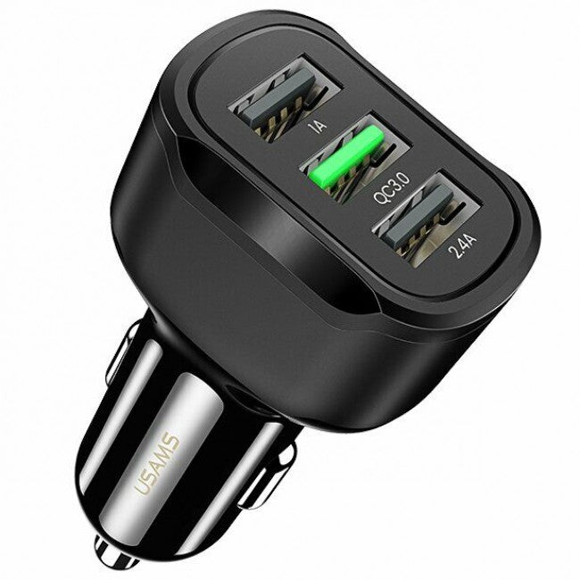 Зарядний пристрій для телефона в авто Usams US-CC100-1 C17 (3 USB 1A, 2.4A, QC3.0) Black