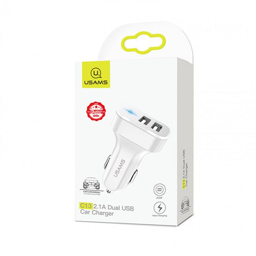 Автомобільне зарядне пристрій Usams US-CC087 C13 2.1A (2 USB) Білий