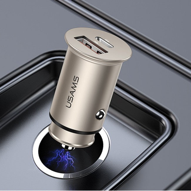 Автомобільне зарядне пристрій Usams US-CC097 C15 (QC4.0+PD3.0) Fast Charging Срібний