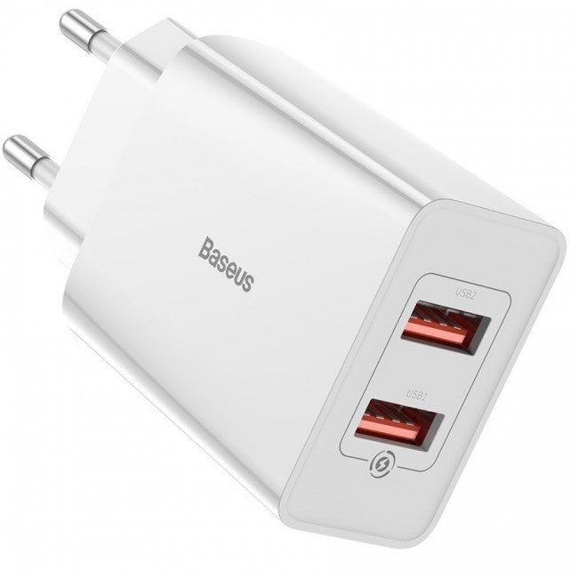Мережевий зарядний пристрій Baseus Speed Mini QC Dual U Quick Charger (QC3.0, 18W, 2USB) Білий