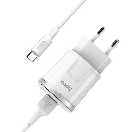 Мережевий зарядний пристрій Hoco C37A Thunder з кабелем Type-C (1USB, 2.4A) Білий