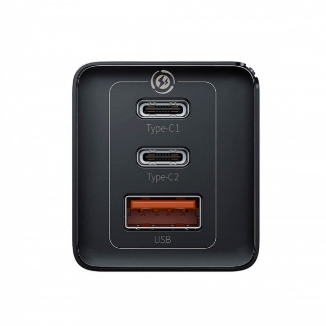 Швидкий сітьовий зарядний пристрій Baseus GaN2 Pro Quick Charger 65W (2 Type-C + USB-A) Black