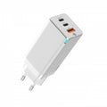 Швидкий сітьовий зарядний пристрій Baseus GaN2 Pro Quick Charger 65W (2 Type-C + USB-A) White