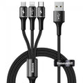Кабель з опліткою 3в1 (MicroUSB, Type-C, Lightning) Baseus halo data 3-in-1 cable USB 3.5A 1.2m Чорний