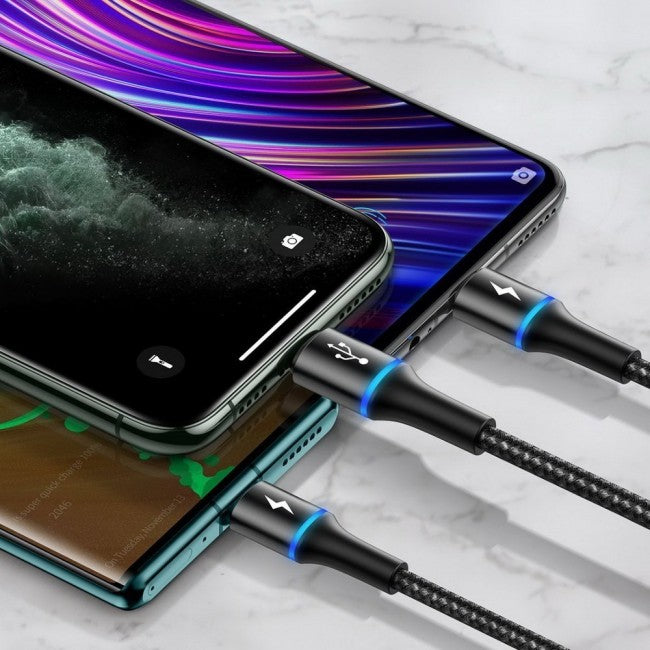Кабель з опліткою 3в1 (MicroUSB, Type-C, Lightning) Baseus halo data 3-in-1 cable USB 3.5A 1.2m Чорний
