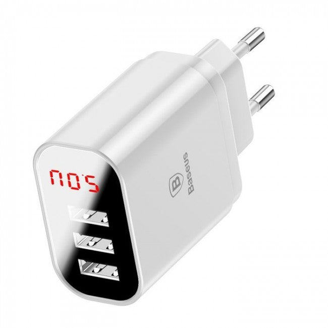 Мережевий зарядний пристрій Baseus Mirror Lake Intelligent Digital Display (3USB, 3.4A) Білий