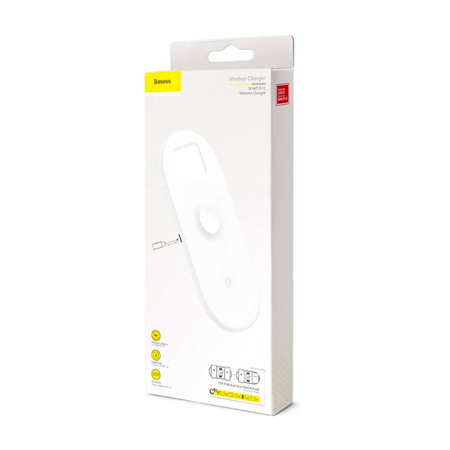 Бездротовий зарядний пристрій (AirPower) Baseus Smart 3in1 Wireless (для Apple Watch, iPhone, AirPods) 18W MAX White