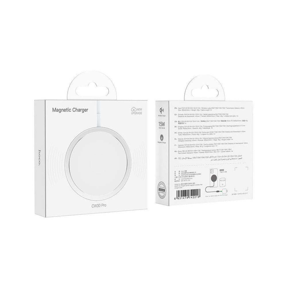 Бездротова зарядка Hoco CW30 Pro Original series magnetic wireless fast charger Silver
