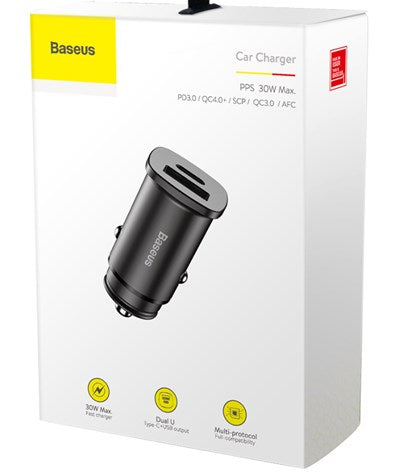 Автомобільне зарядне пристрій Baseus Square metal A+C 30W PPS QC4.0+ (USB+Type-C, 5A) Black