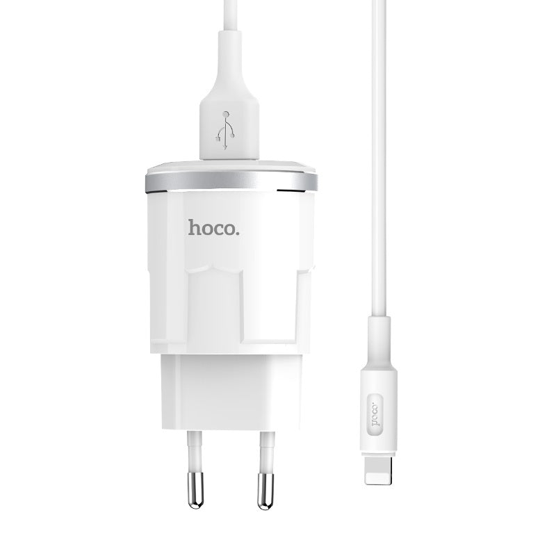 Мережевий зарядний пристрій Hoco C37A Thunder з кабелем Lightning (1USB, 2.4A) Білий