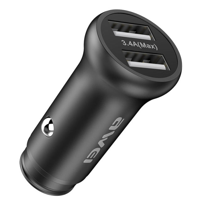 Автомобільний зарядний пристрій Awei C-838 з кабелем MicroUSB (2USB, 3.4А) Чорний