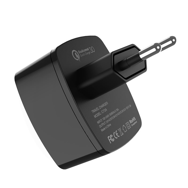 Мережевий зарядний пристрій Hoco C70A Cutting-edge QC3.0 (1USB) Black