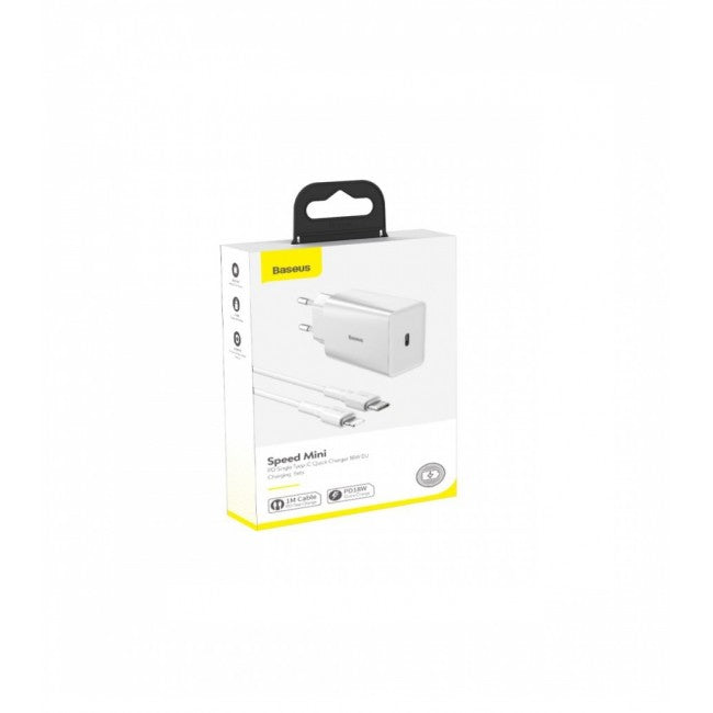 Зарядний пристрій (блок та кабель) для iPhone Baseus DZ-HW Speed Mini PD Single Type-C з кабелем Type-C to Lightning (PD, 18W) Білий