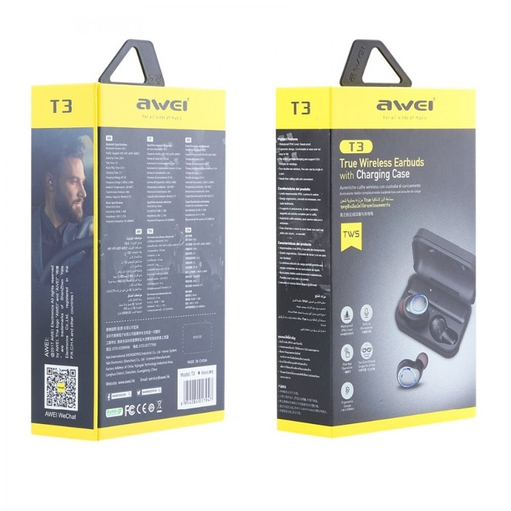 Бездротові Bluetooth навушники Awei T3 TWS Чорний