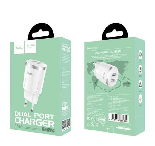 СЗУ Hoco C38A Thunder (EU) (2USB, 2.4A) White