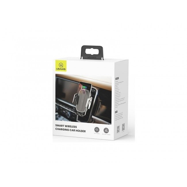 Автодержавач з бездротовою зарядкою Usams US-CD100 Automatic Touch Induction (Air Vent) Black-Silver