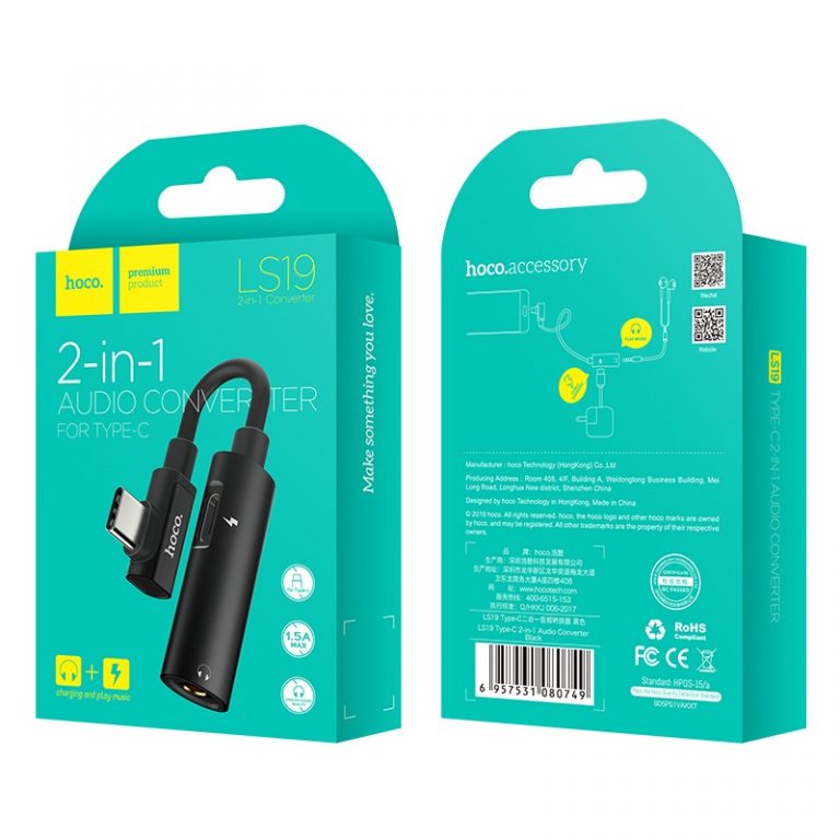 Перехідник Hoco LS19 (Type-C to 3,5 mm 2in1) Black