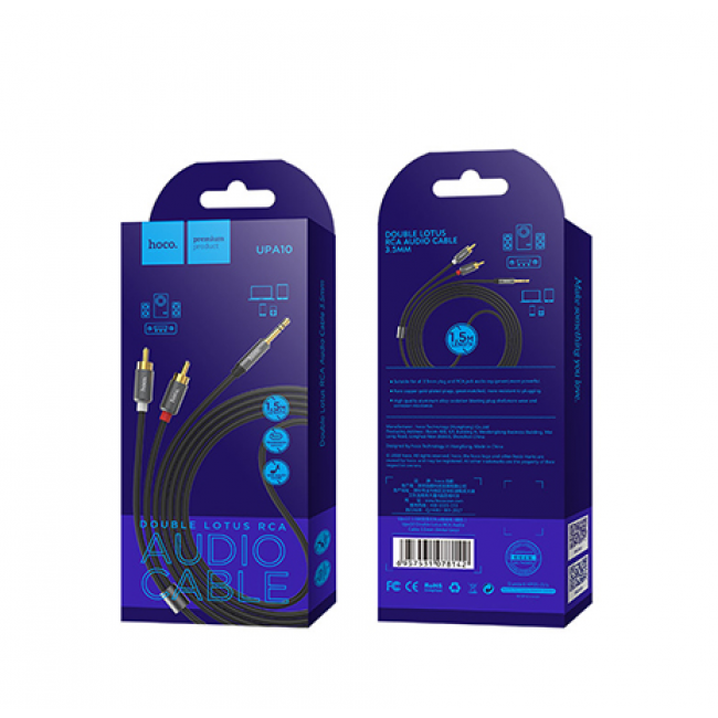 Кабель Hoco UPA10 AUX double lotus RCA audio cable to 3.5mm сірий