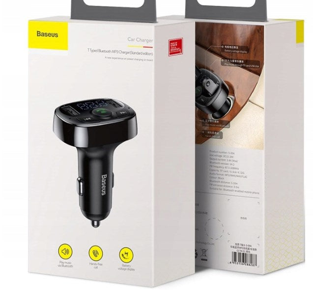 FM-модулятор Baseus S-09A T typed (Bluetooth, MP3) c функцией зарядного устройства Black