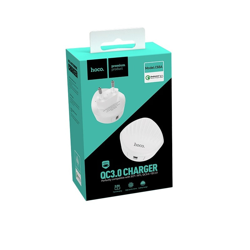 Мережевий зарядний пристрій Hoco C68A Shell Single Port QC 3.0 Charger 24A White