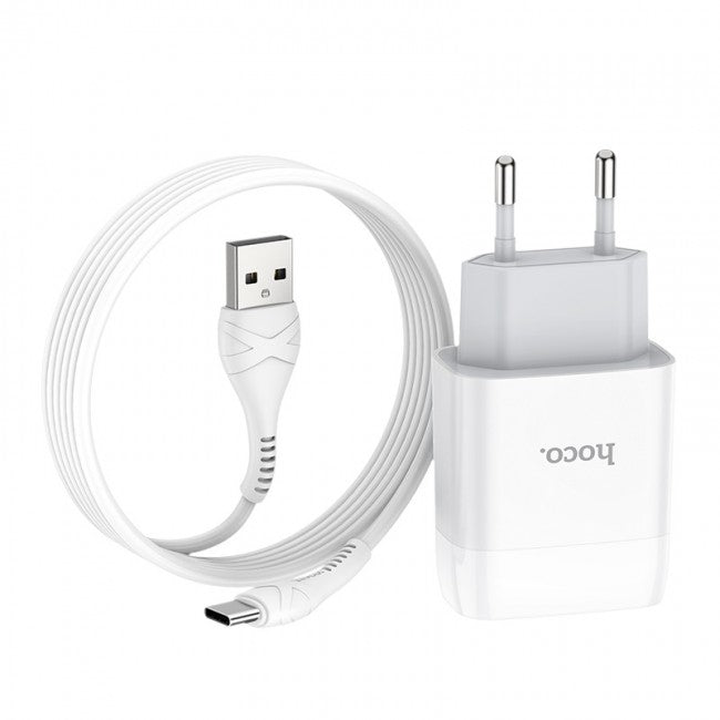 Мережевий зарядний пристрій Hoco C73A Glorious (2USB) з кабелем Type-C Білий