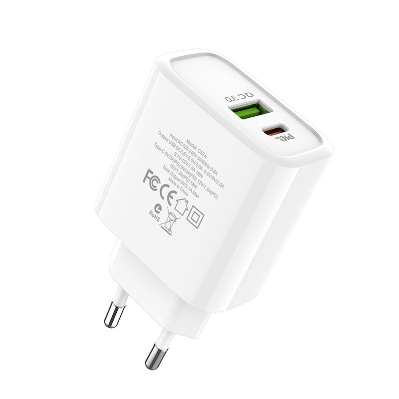 Мережевий зарядний пристрій Hoco C57A Speed PD+QC3.0 White